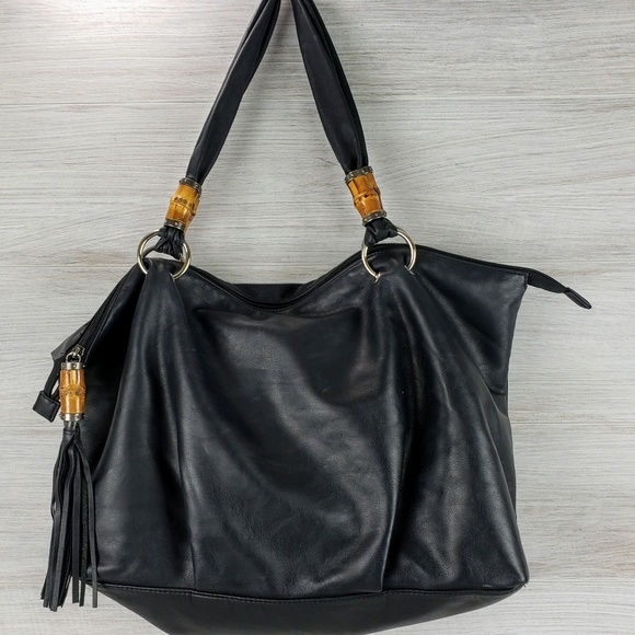 Coldwater Creek Soft Vegan Leather Bamboo Trim Shoulder Bag - Picture 6 of 15
